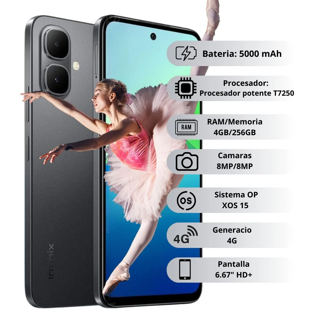 Celular INFINIX Smart 10 256GB/4GB RAM - Negro - Imagen 2